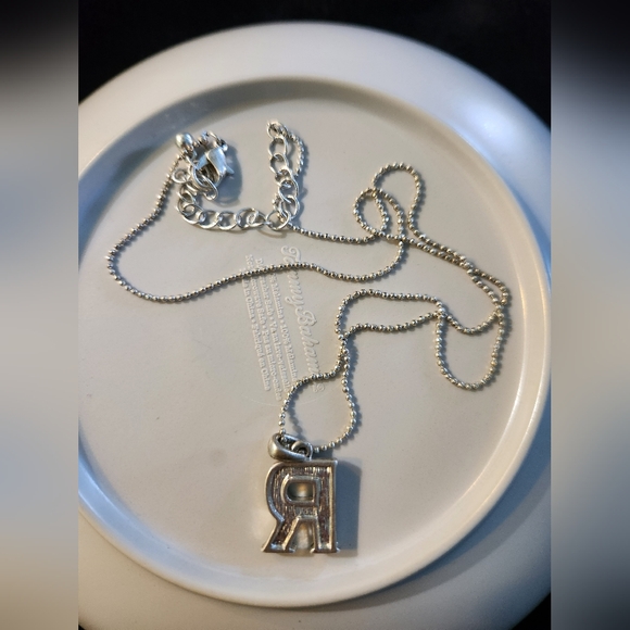 Elegant Silvertone And Rhinestone Initial R Necklace - Picture 2 of 2